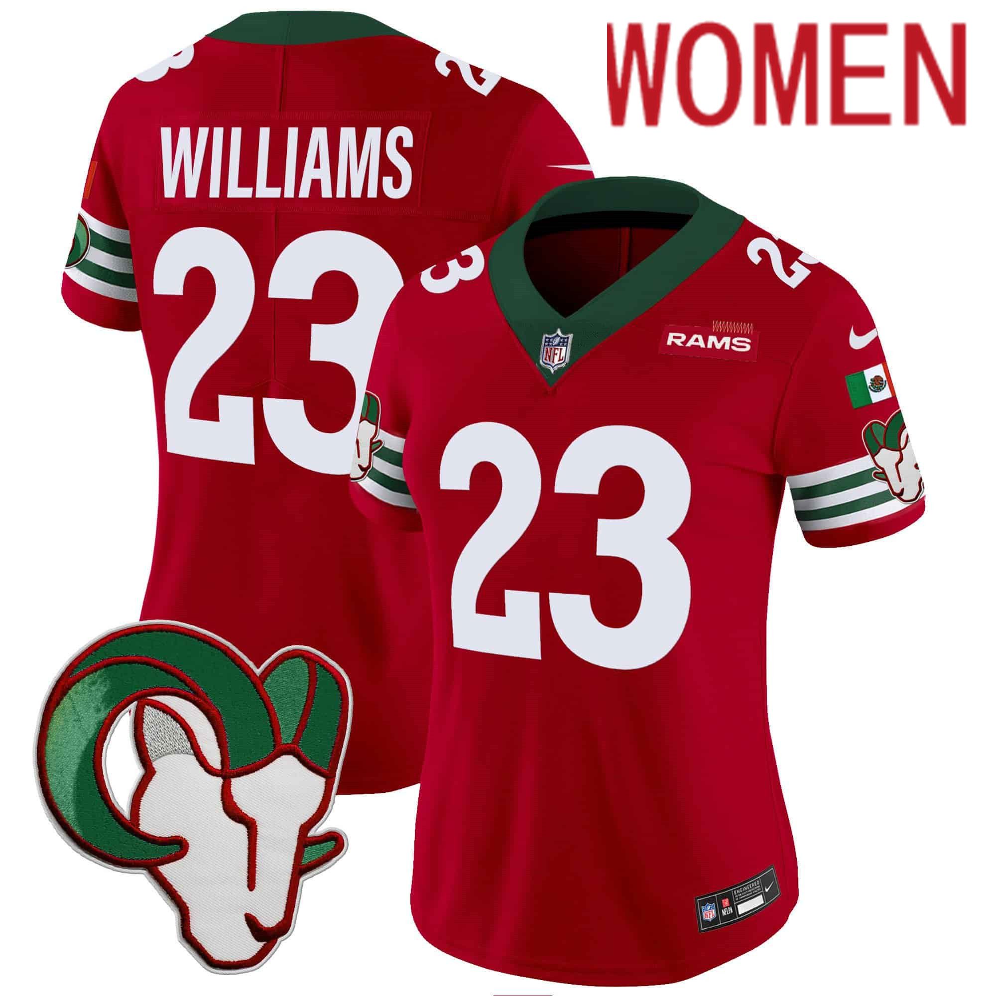 Women Los Angeles Rams #23 Williams Red 2024 Nike Mexico Vapor Limited NFL Jersey style 1->women nfl jersey->Women Jersey